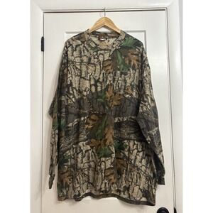 Vintage Y2K Trebark Men's 3XL Camo Woods Leaf Hunting Long Sleeve Pocket Shirt